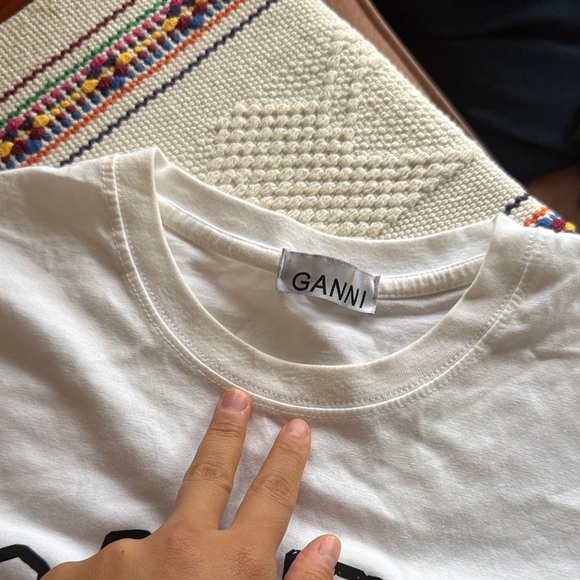 Ganni White Graphic Short Sleeve Tee - Picture 2 of 3